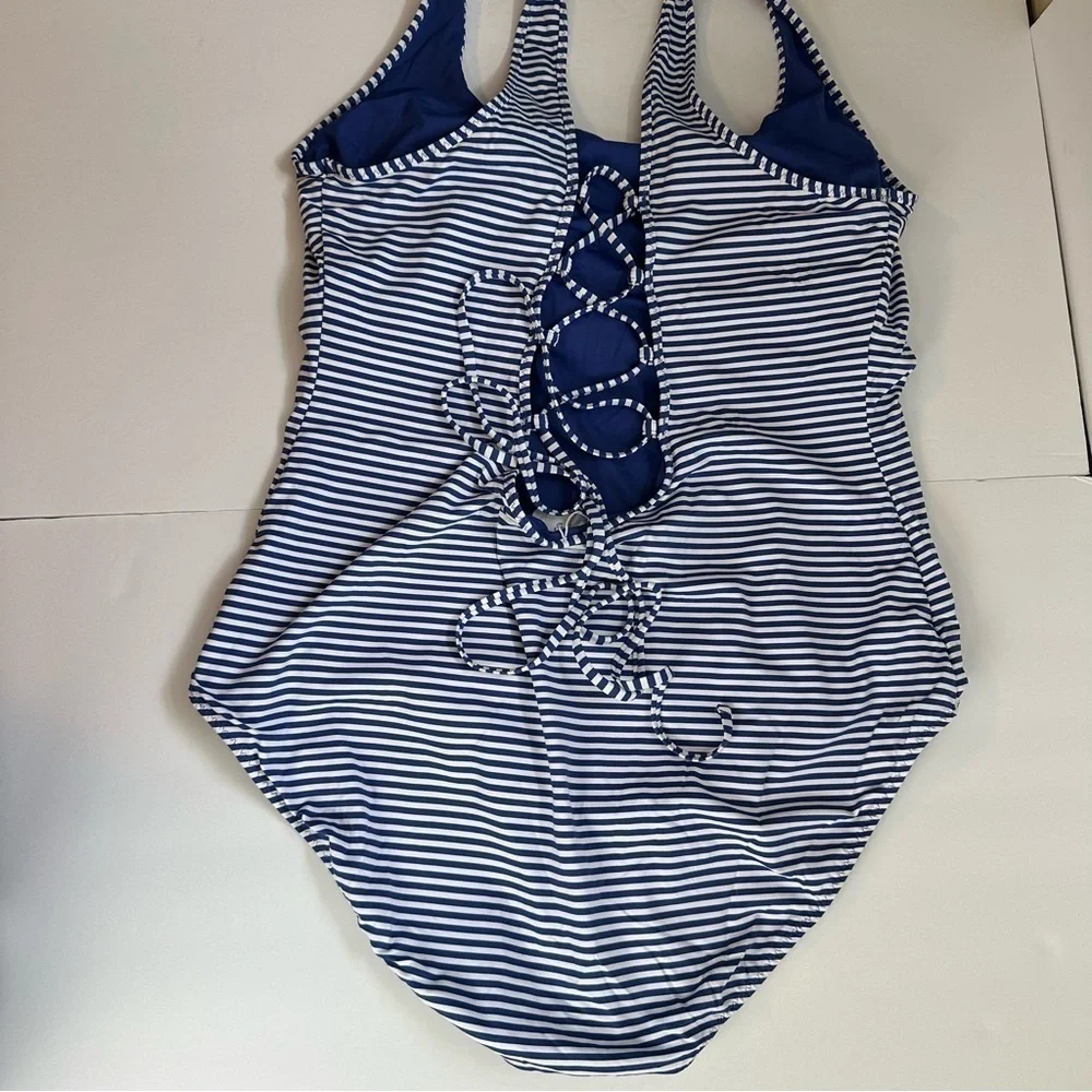 Tommy Bahama Reversible Swimsuit Women's size 22W lace back blue stripe NEW
